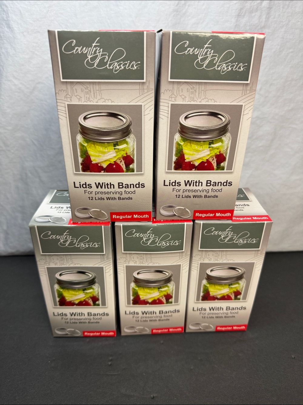 Country Classics Regular Mouth Canning Lids & Bands 5 Boxes 60 Sets New